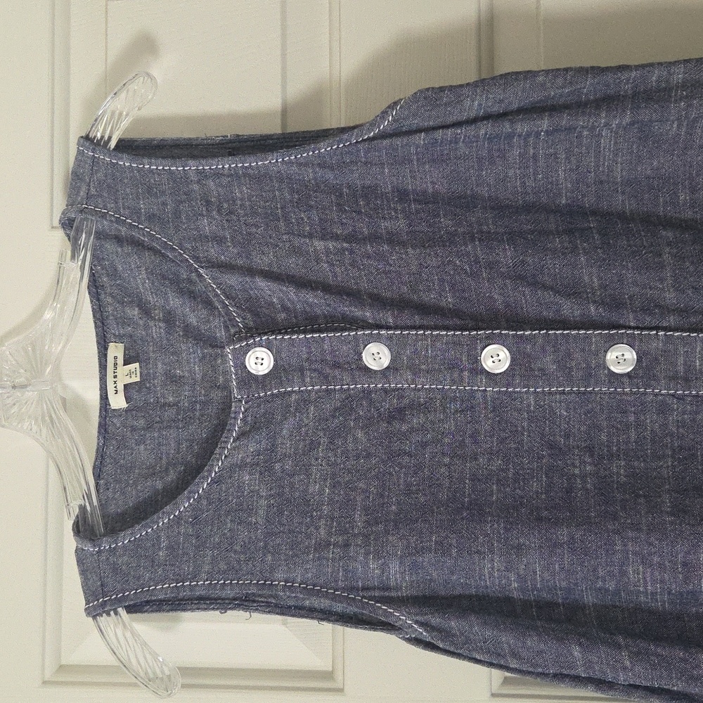 Max Studio Sleeveless Chambray Midi Dress With White Stitching - Size LARGE - Picture 2 of 6